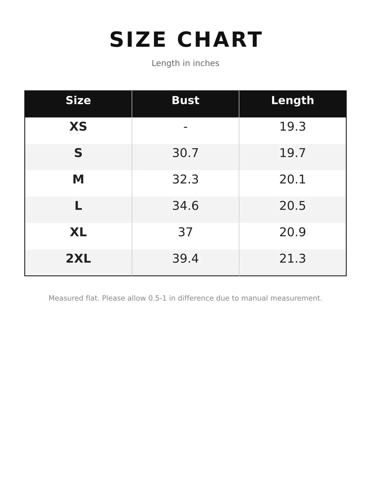 Size chart for cape sleeve round neck blouse