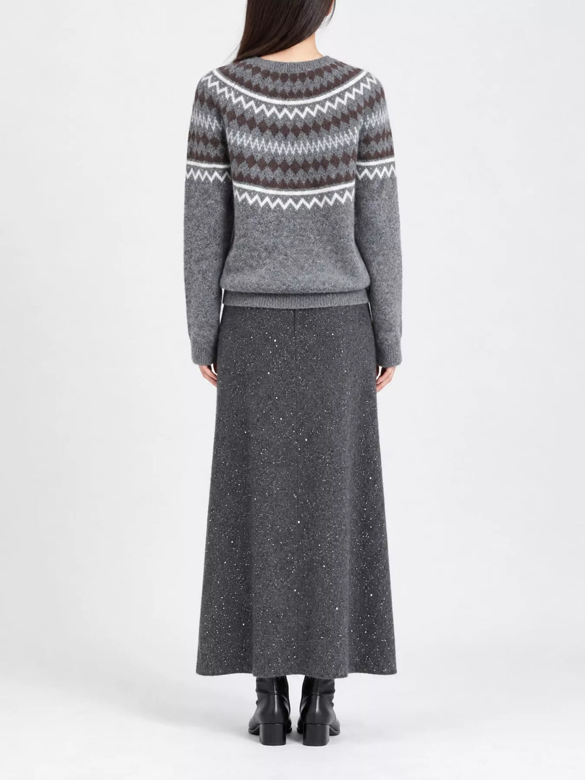 Vintage Fair Isle Pattern Knit Pullover Sweater — back view