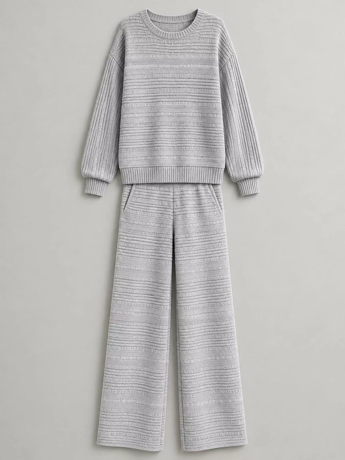 Ribbed Knit Top and Wide-Leg Pants Set — garment front