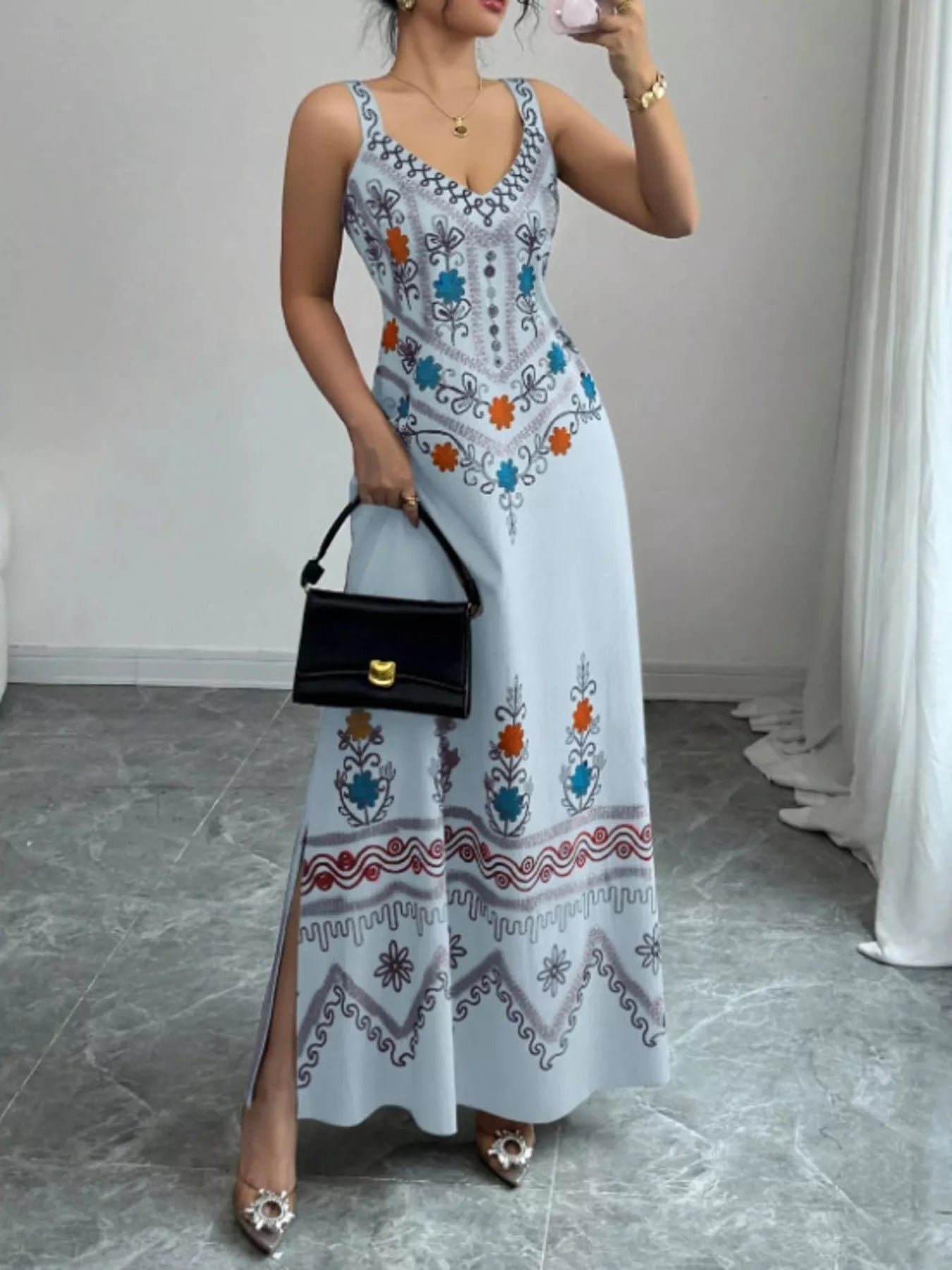 Trendsi Floral Sleeveless Maxi Dress with Side Slit -