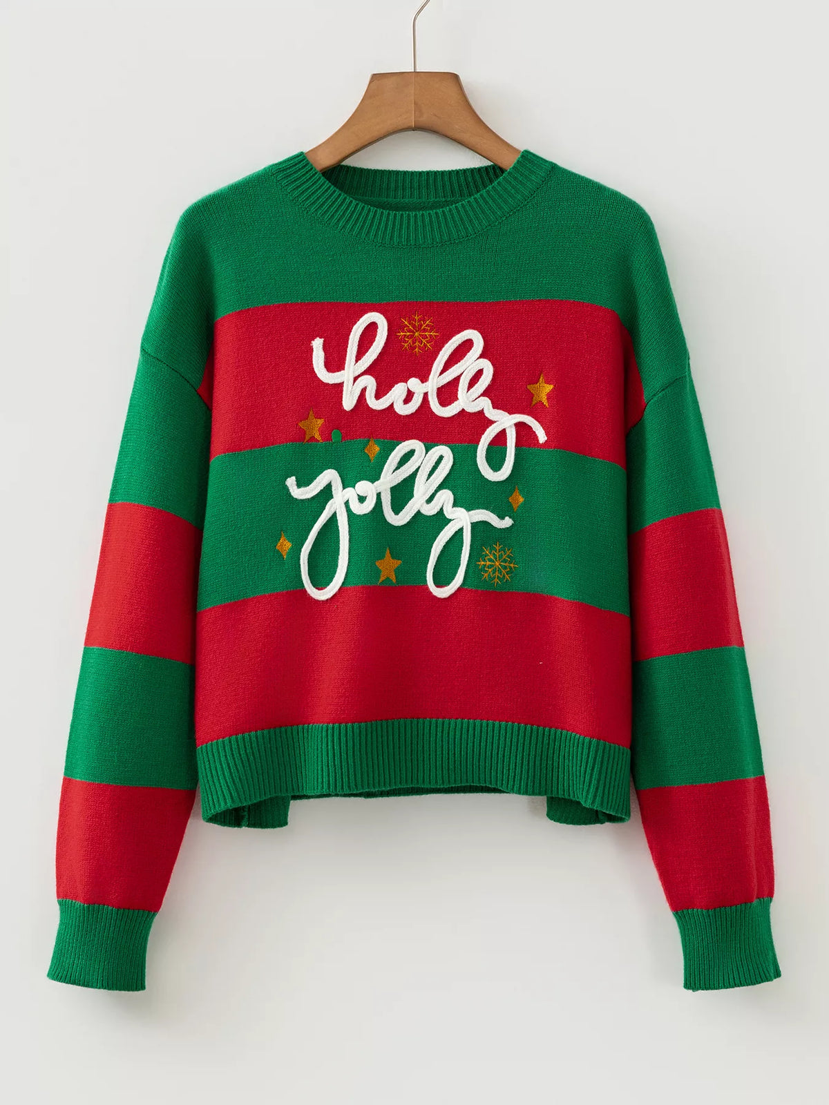 Striped Holly Jolly Sequin Sweater — garment front