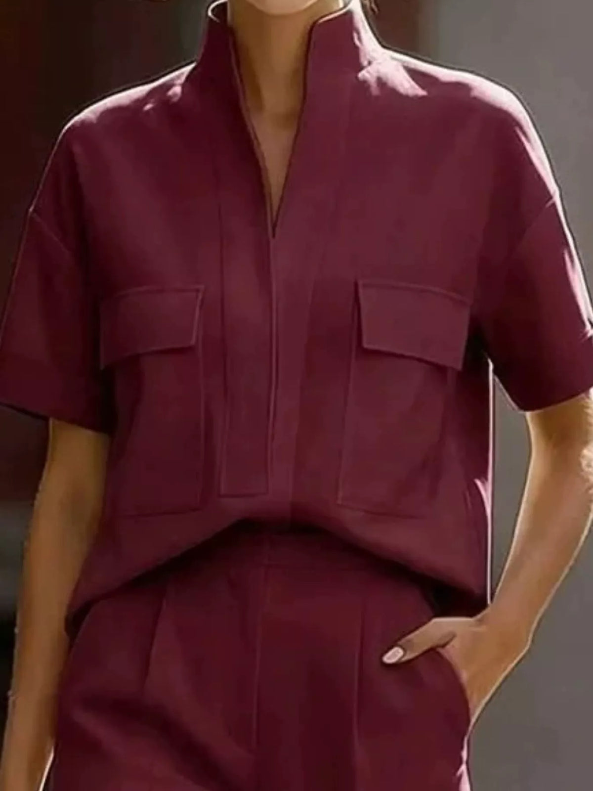 Wine Red short sleeve shirt and capris set