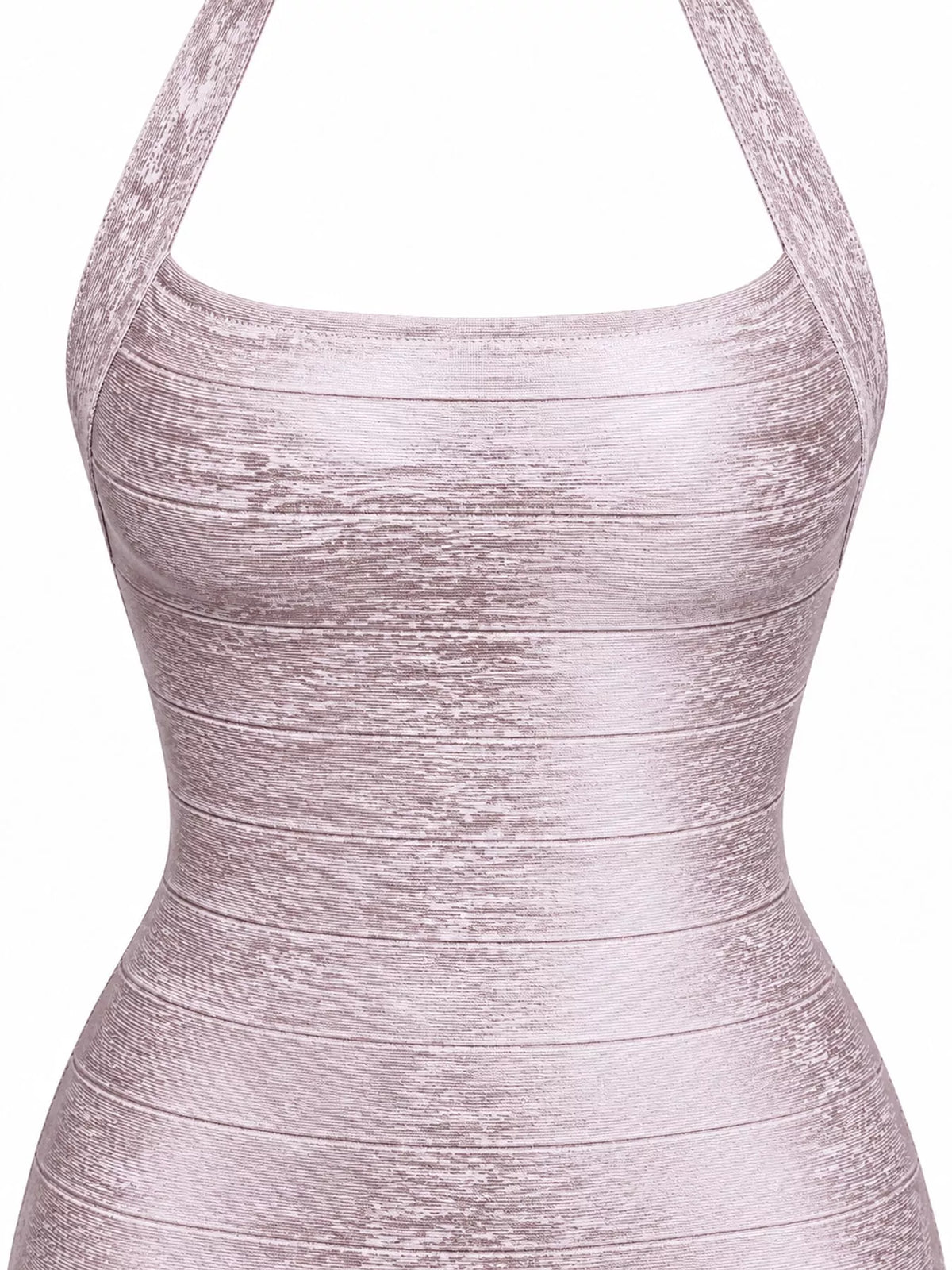 Rose gold halter neck bodycon dress, detail view