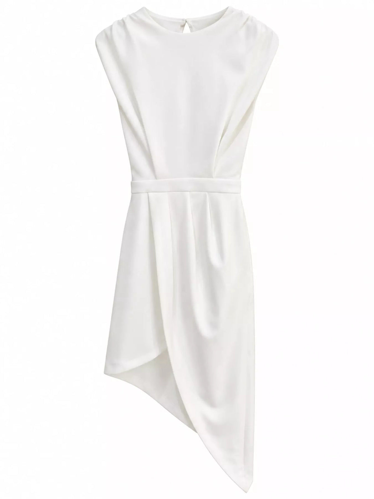 Women's Asymmetrical Backless Pleated Dress in white — flat lay view