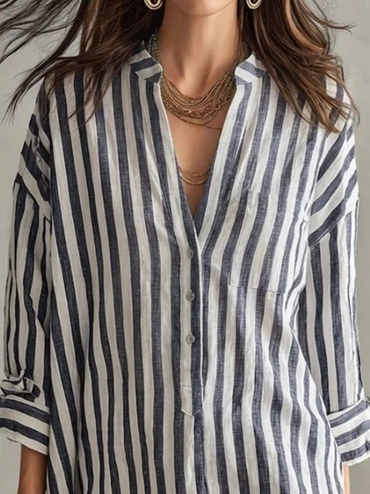 Trendsi Full Size Striped Linen Shirt Mini Dress Plus Size -