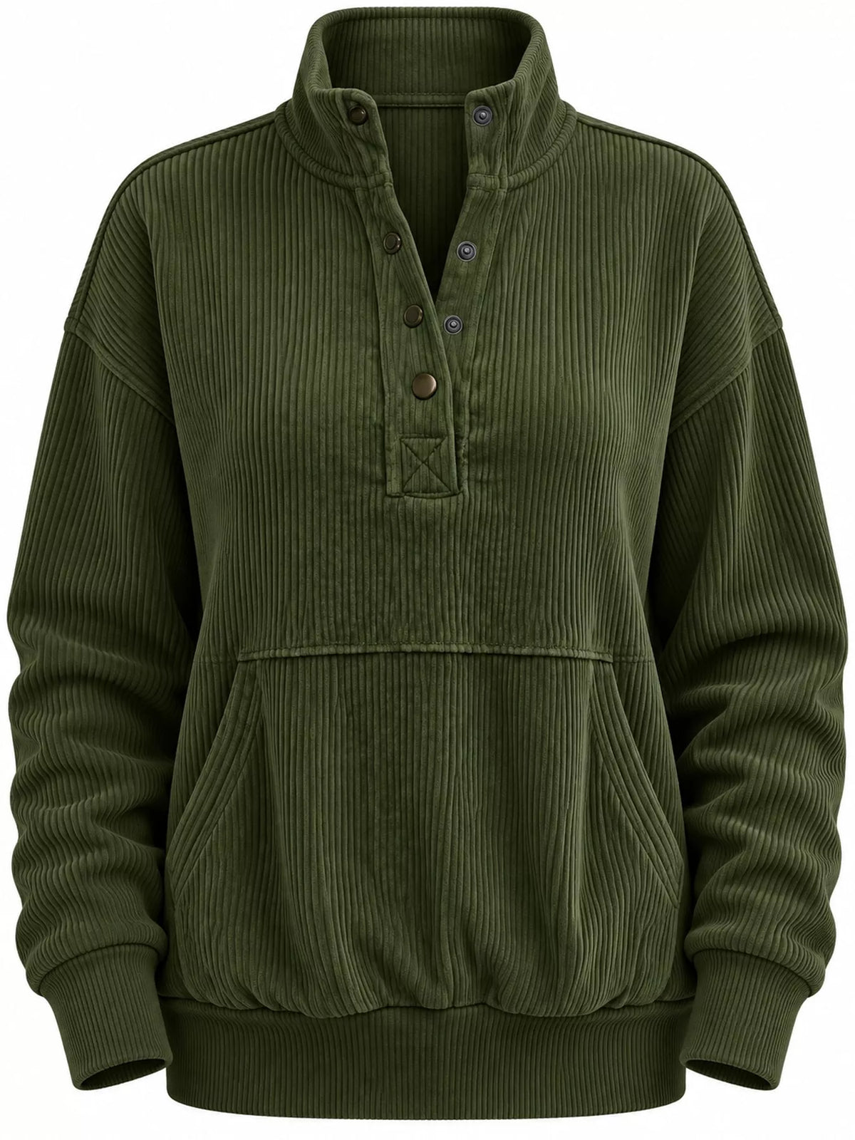 Quarter-snap sweatshirt, olive flat front