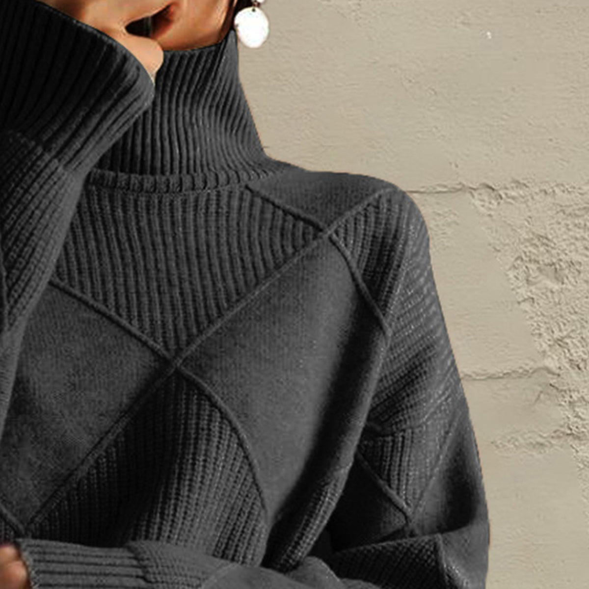 Trendsi Geometric Turtleneck Long Sleeve Sweater -