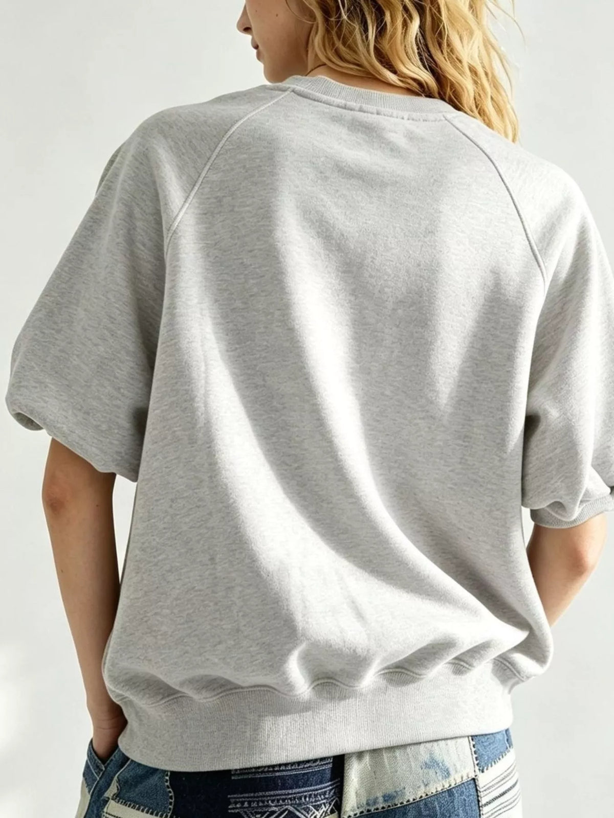 Women's Raglan Short-Sleeve Sweatshirt in gray — back view