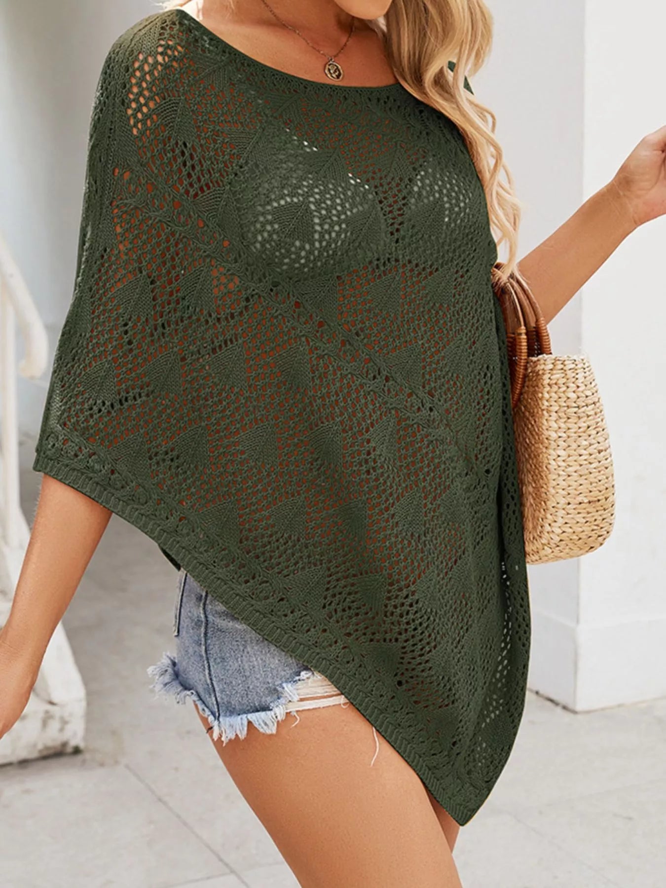 Poncho-style knit cover-up
