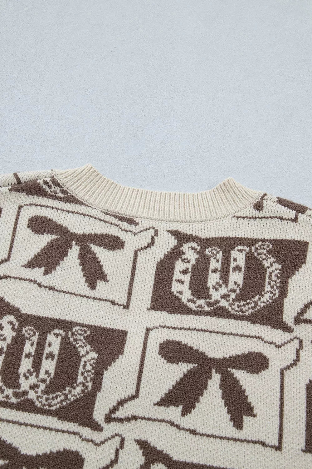 Trendsi Western Horseshoe Bow Pattern Button Front Sleeveless Knit Sweater -