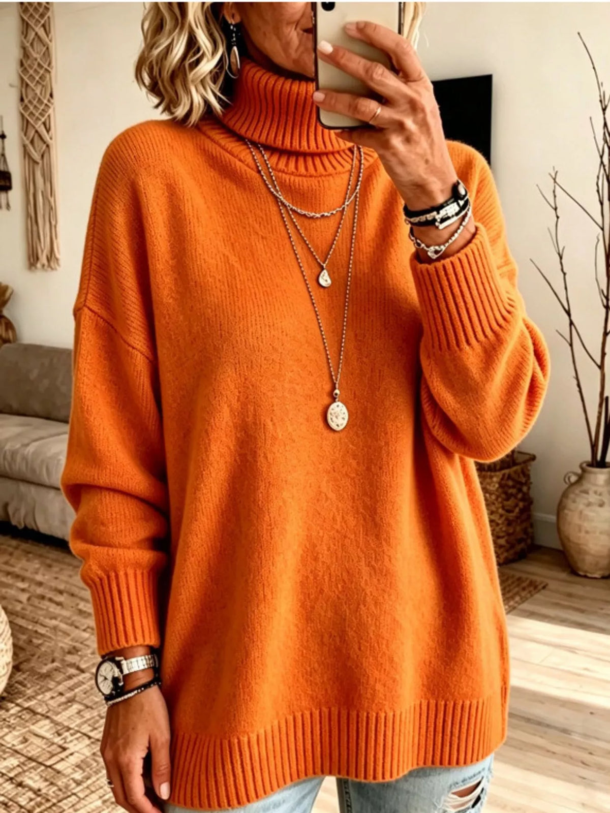 Oversized Turtleneck Pullover Sweater — front view