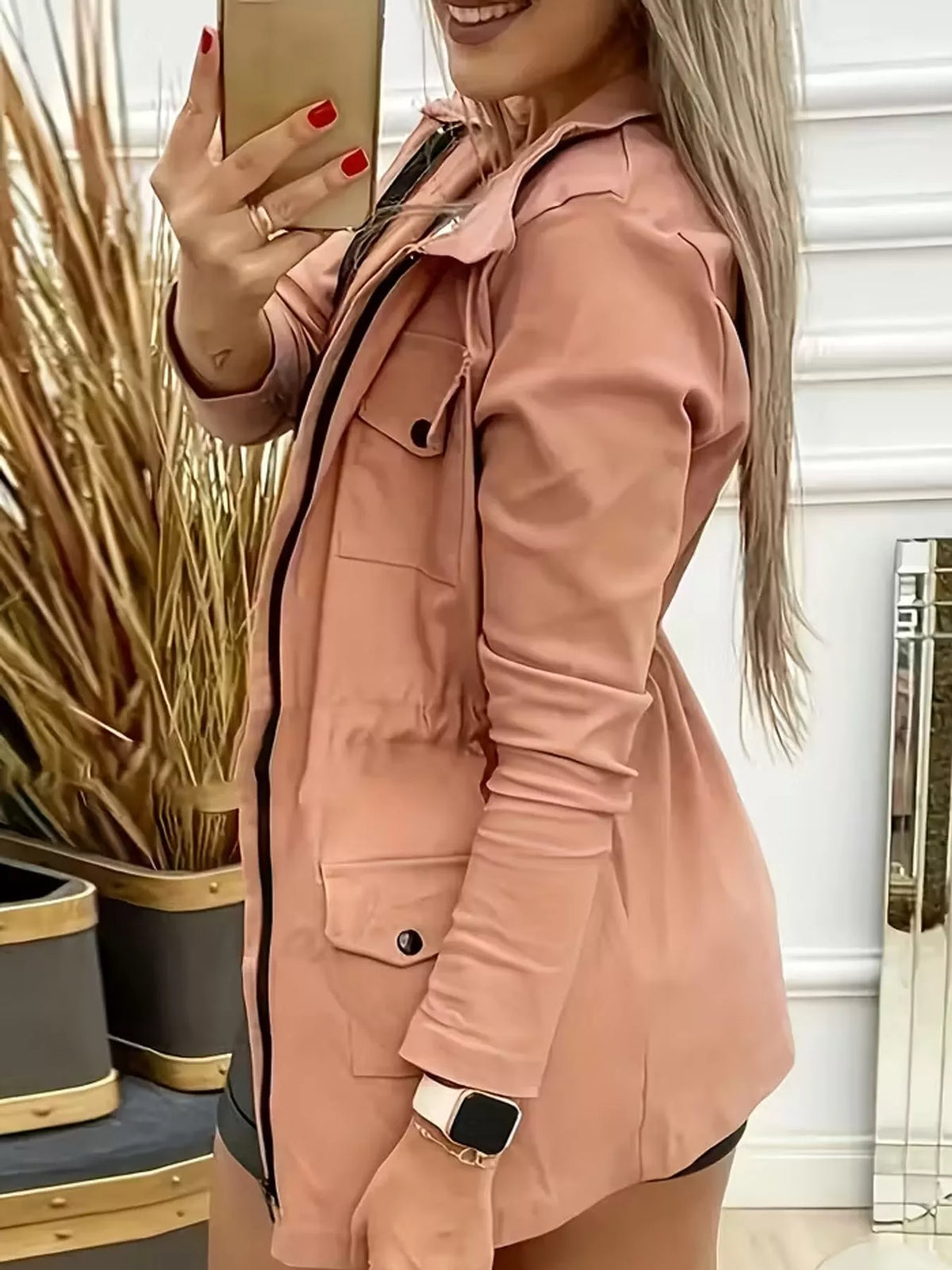 Multi-Pocket Zip-Up Jacket — side view