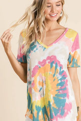 Trendsi BiBi Circular Tie Dye Print V Neck Top -