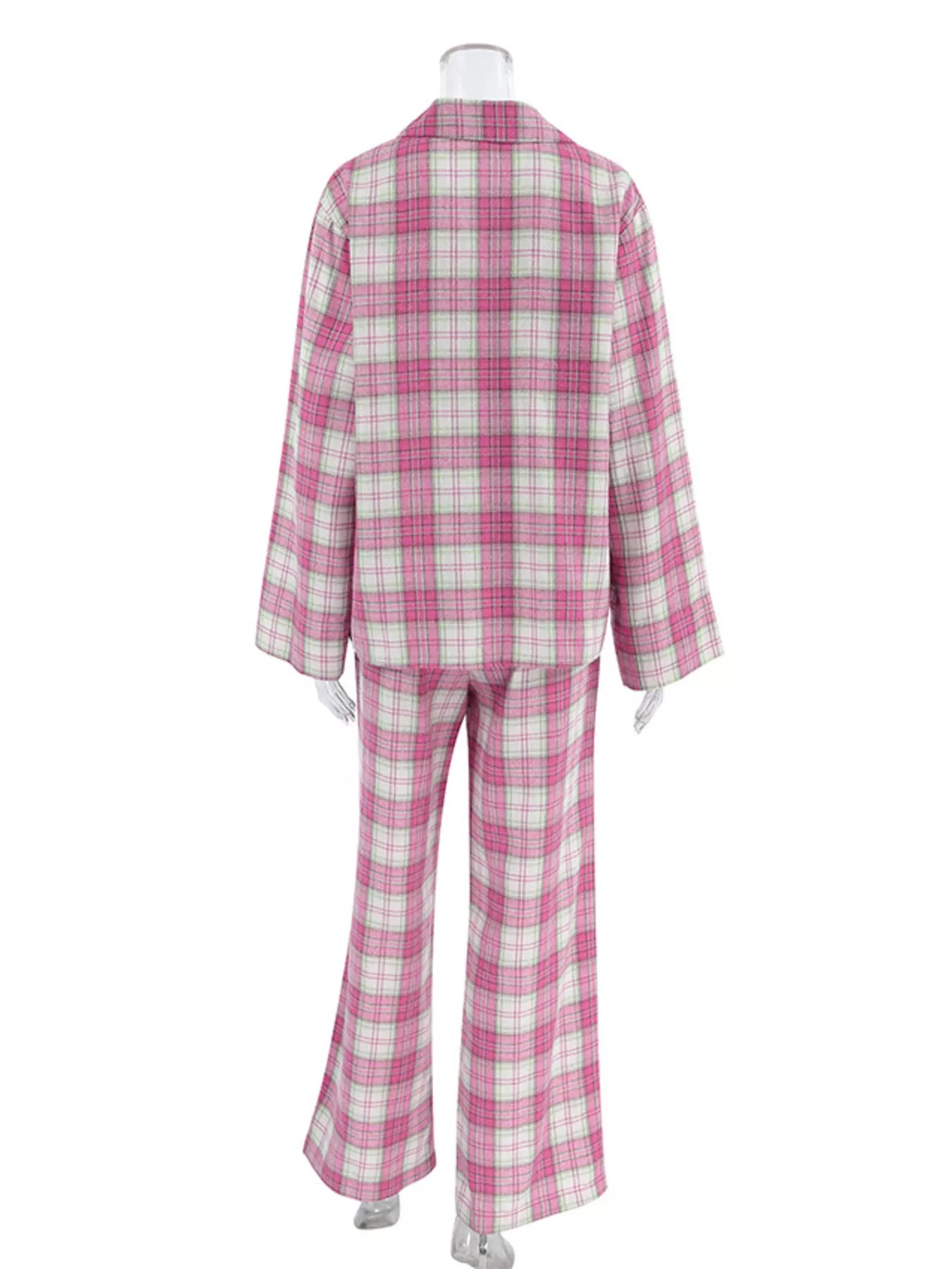 Trendsi Plaid Long Sleeve Shirt and Pants Set -