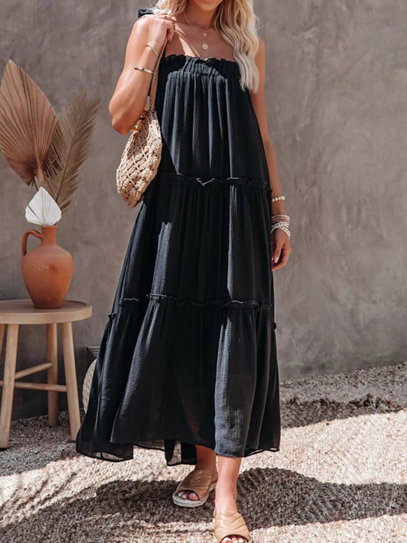 Trendsi Tiered Spaghetti Strap Maxi Dress -