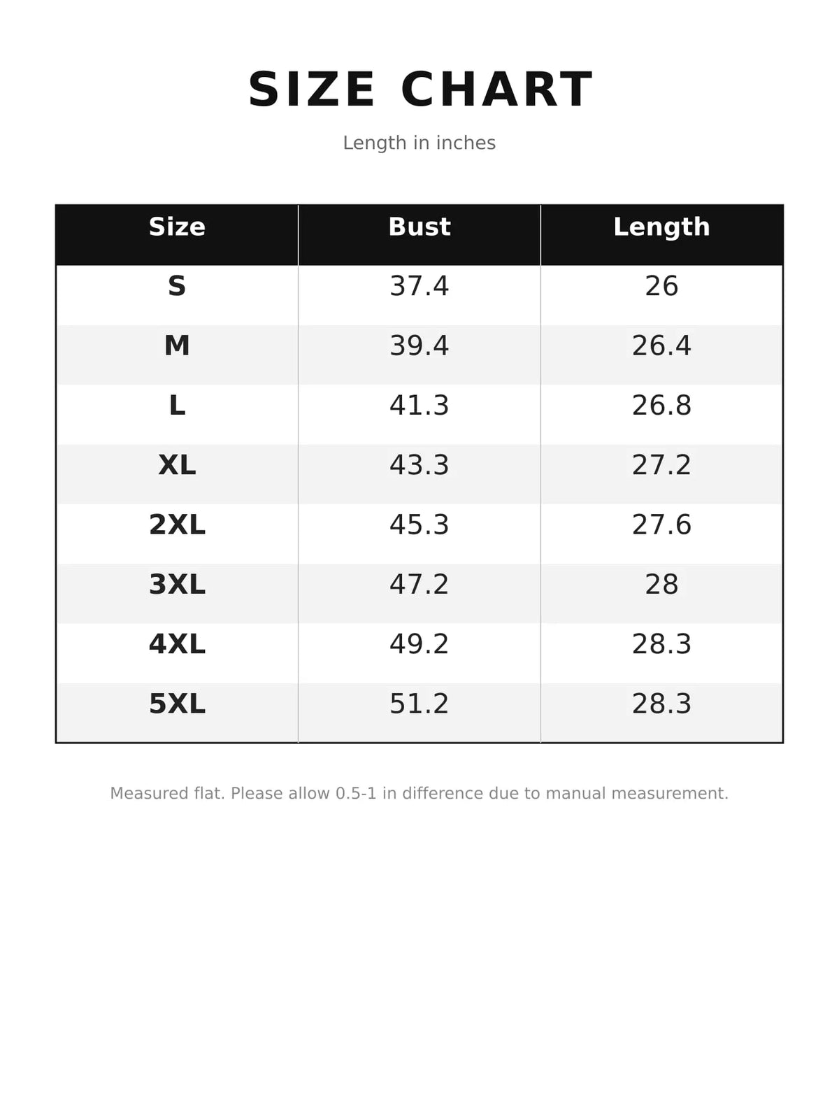 Size chart for striped loose-fit blouse