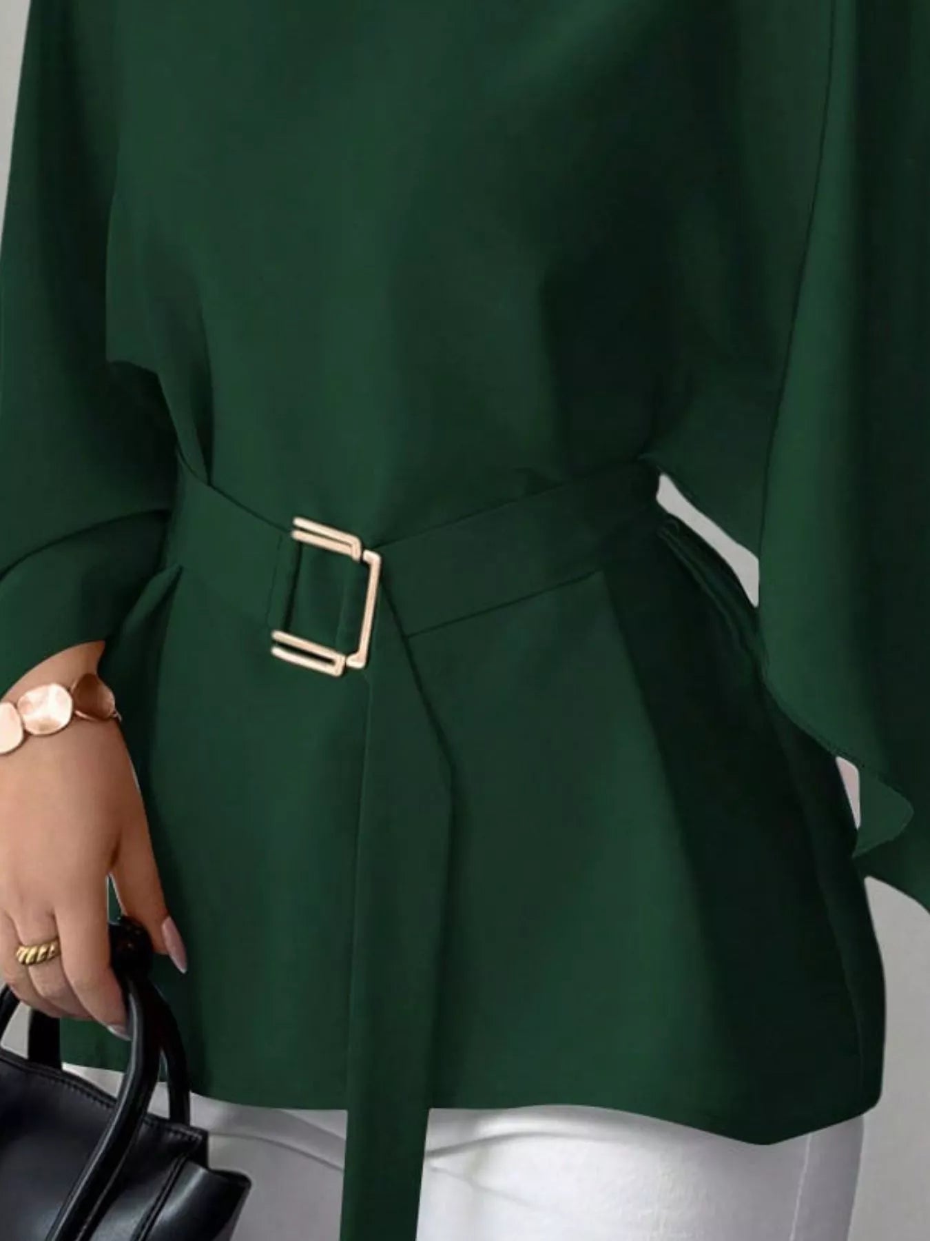 Round-neck belt batwing-sleeve blouse