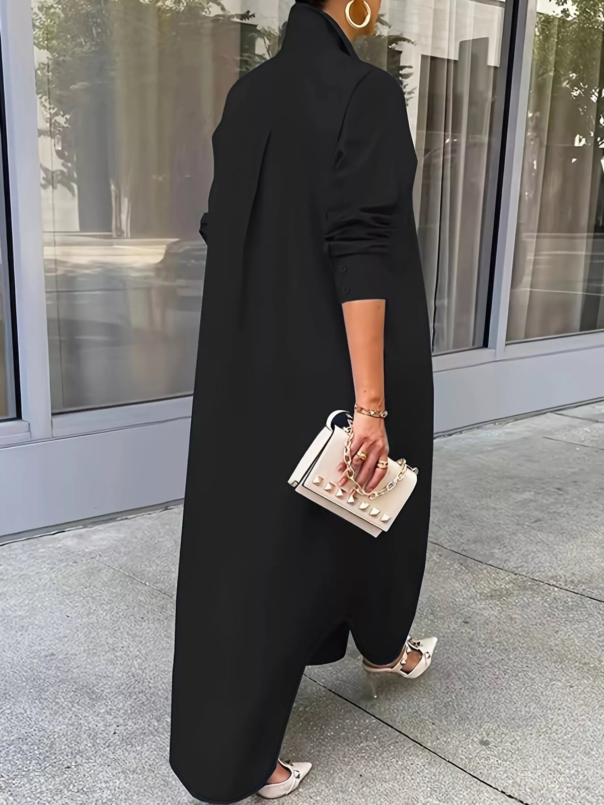 Longline button-down shirt, black back