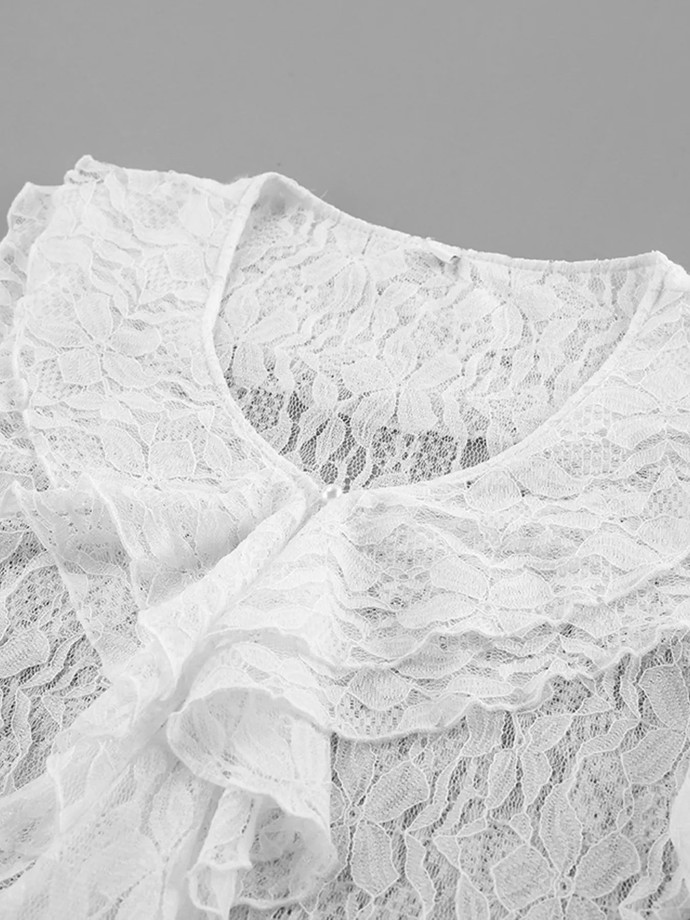 Trendsi Lace V-Neck Flare Sleeve Blouse -