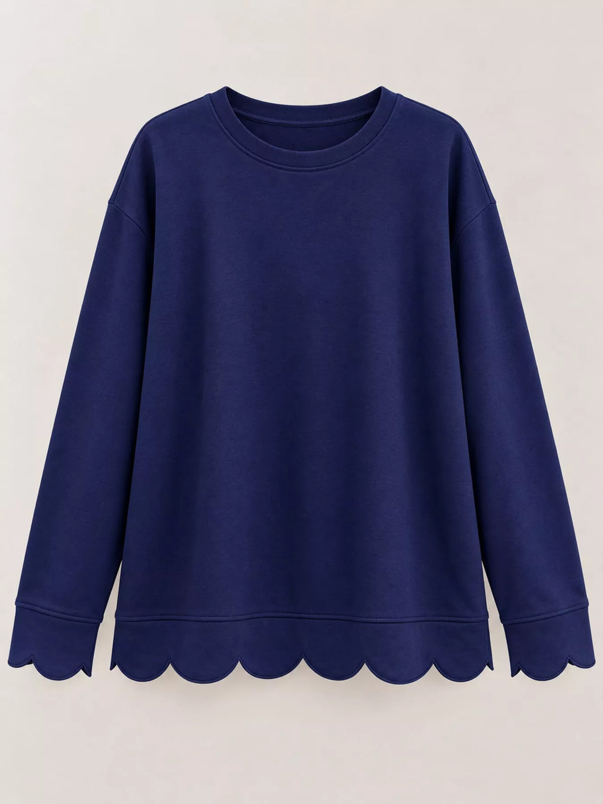 Navy Blue scalloped hem crewneck sweatshirt