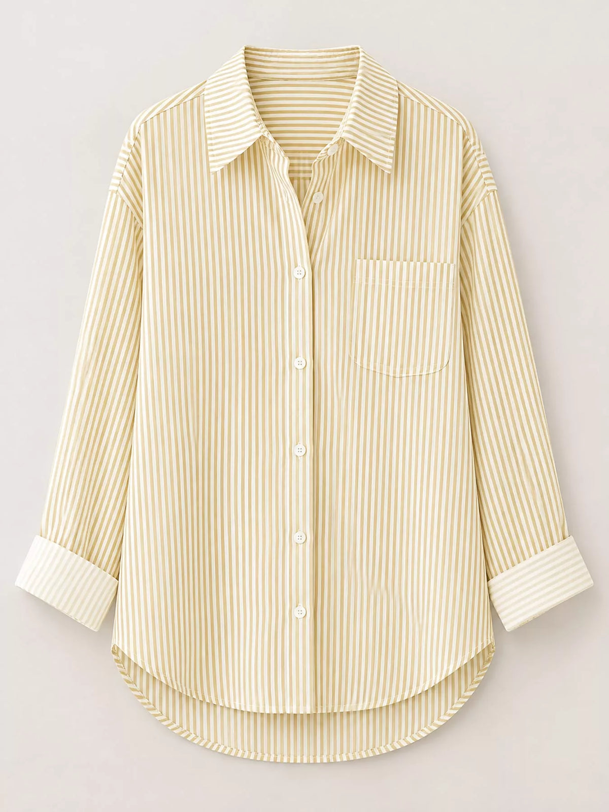 Striped long shirt, yellow flat lay