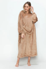 Trendsi Double Take Full Size Pocketed Hooded Midi Lounge Dress -