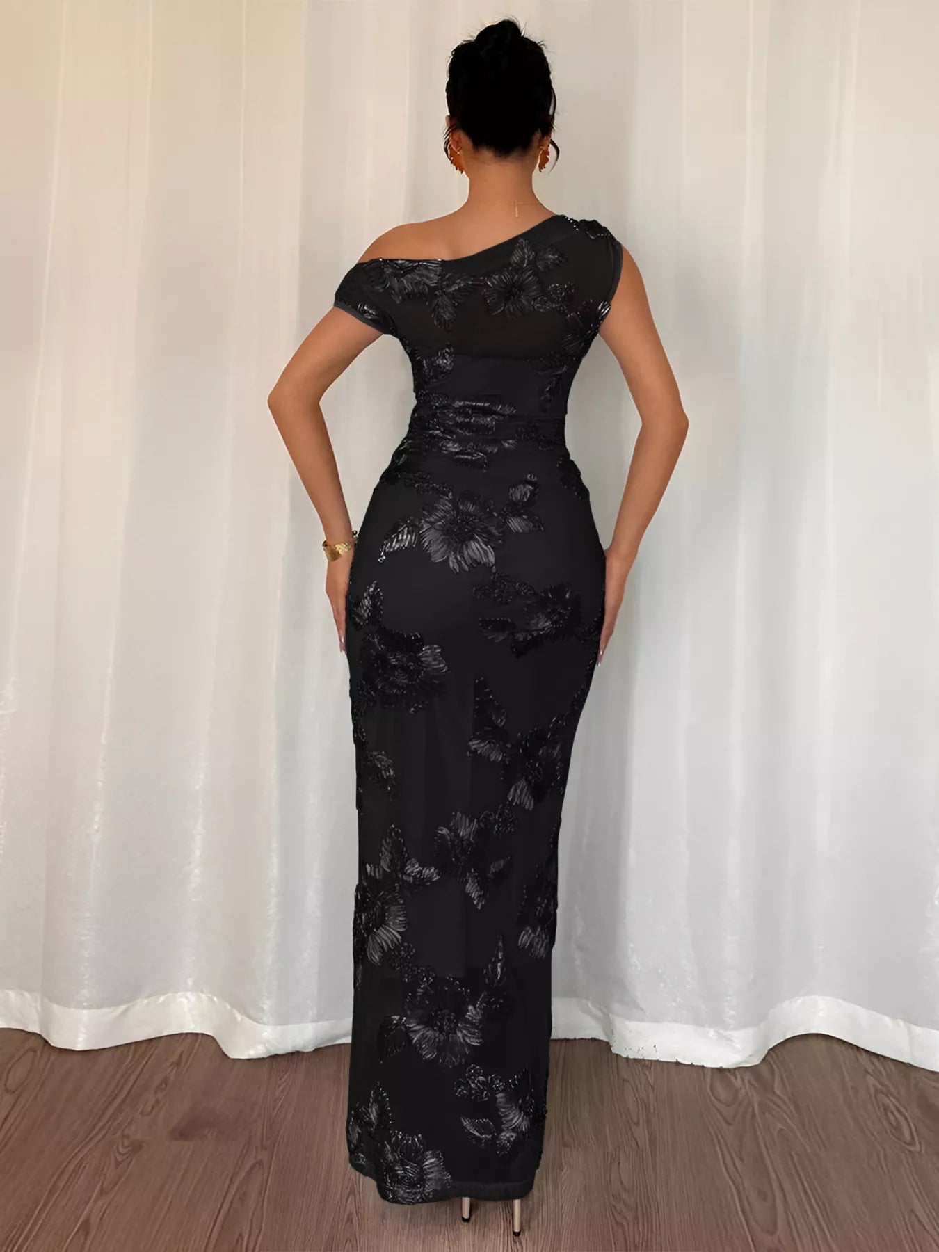 Trendsi Embroidered One Shoulder Maxi Dress -