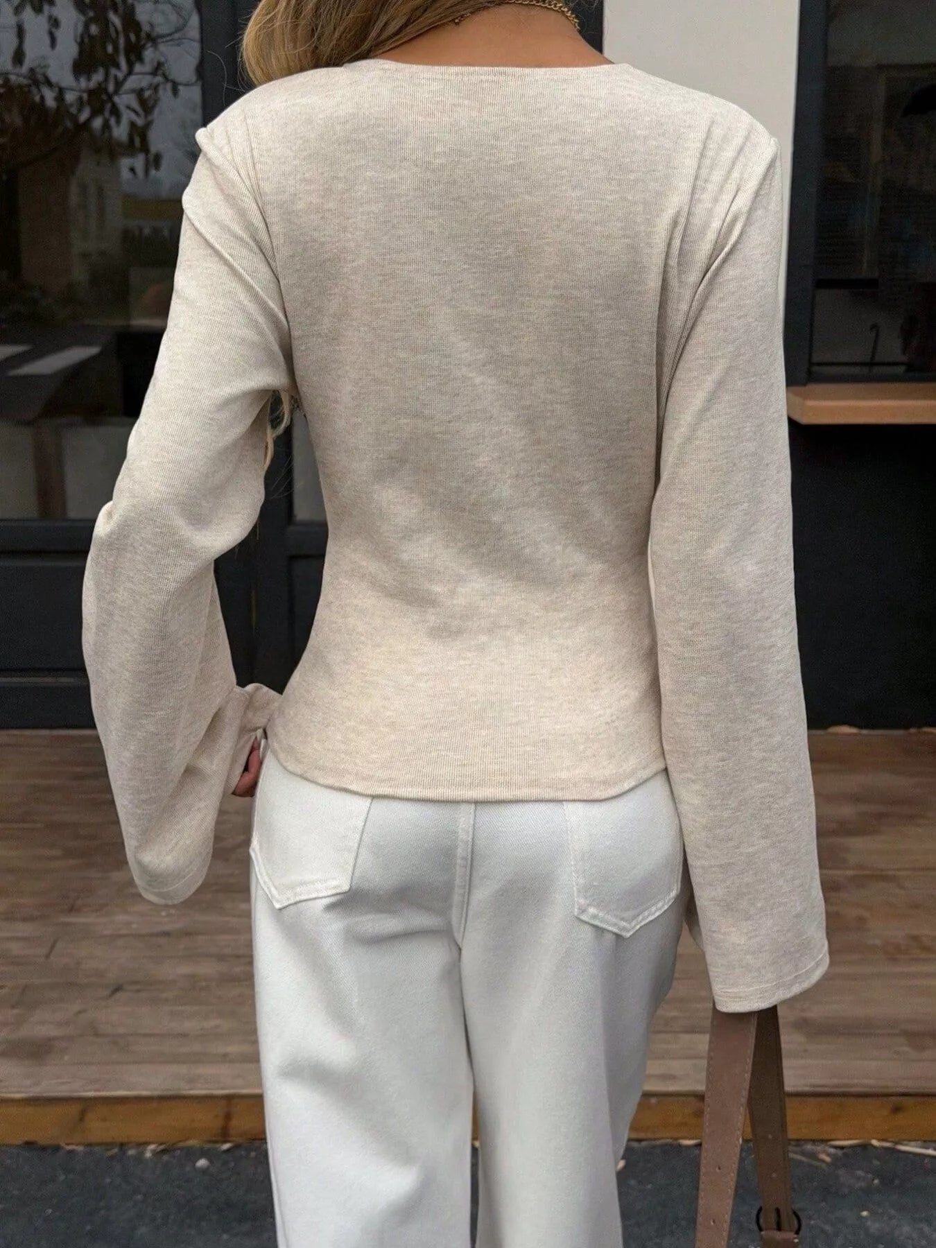 Trendsi Wrap-Front Long Sleeve T-Shirt -