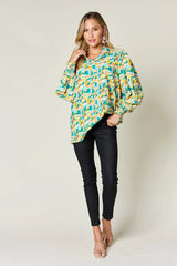 Trendsi Double Take Full Size Printed Smocked Long Sleeve Blouse -
