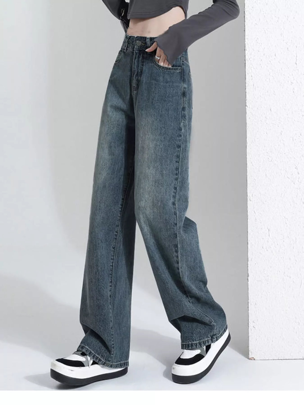High-Waisted Vintage Wide-Leg Jeans — front view