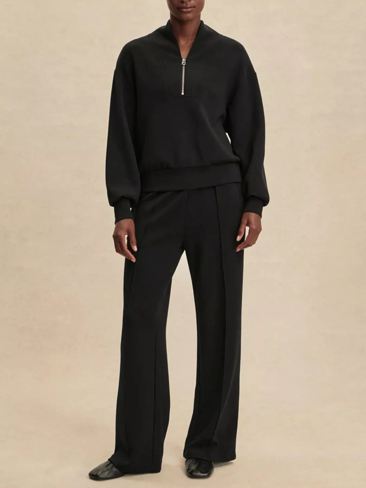 Trendsi Quarter-Zip Sweatshirt and Wide-Leg Pants Set -