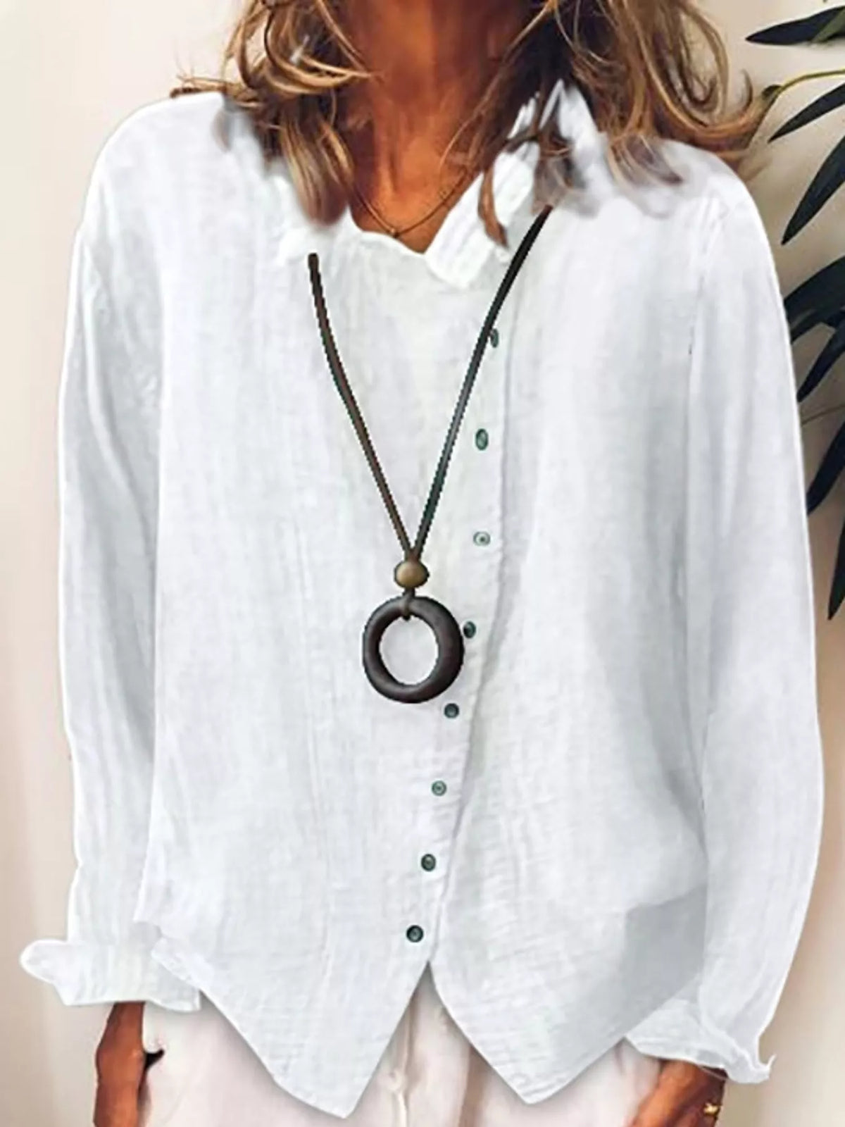 White asymmetric button-down long sleeve shirt