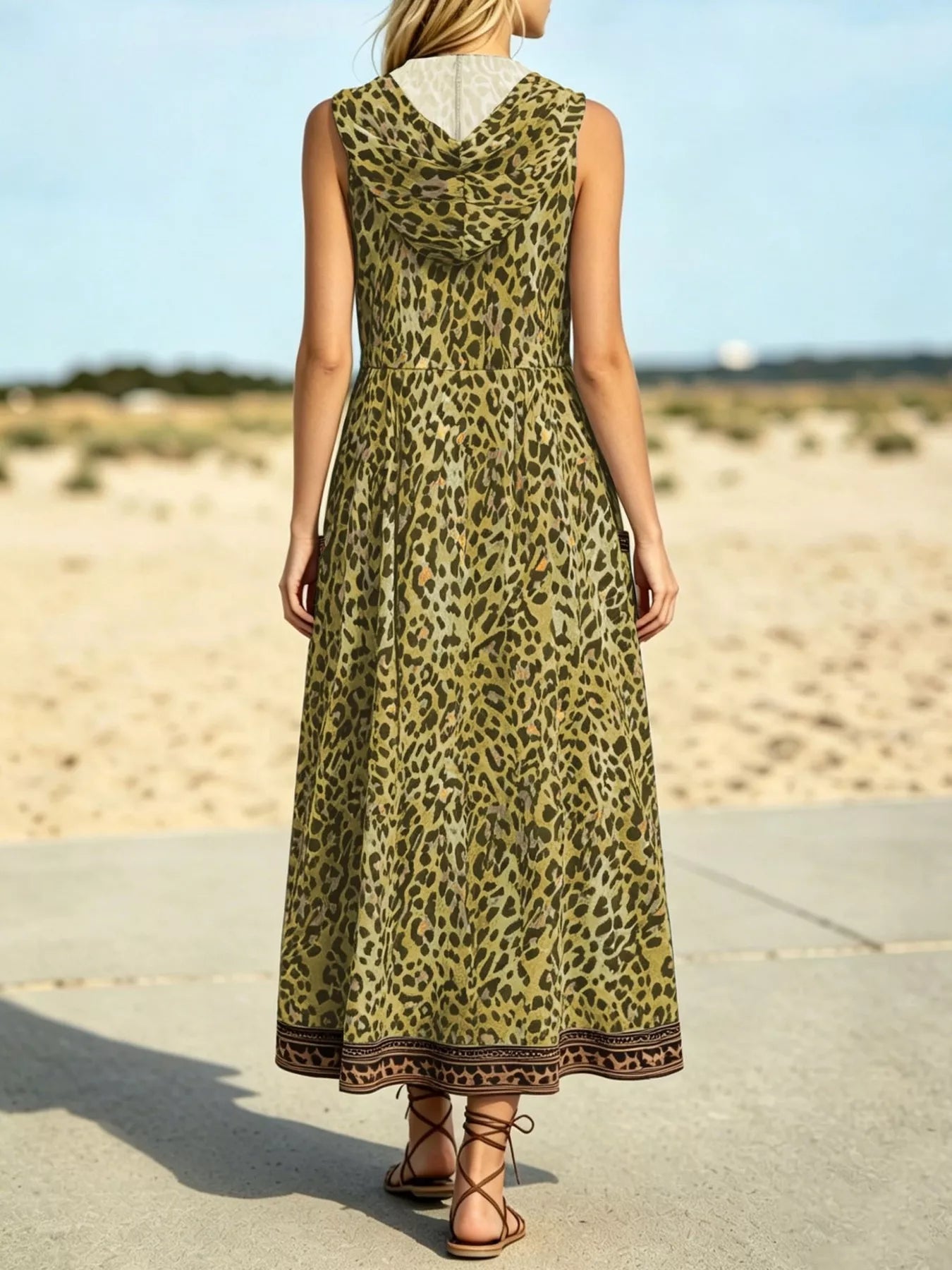 Trendsi Leopard Zip Front Hooded Dress -