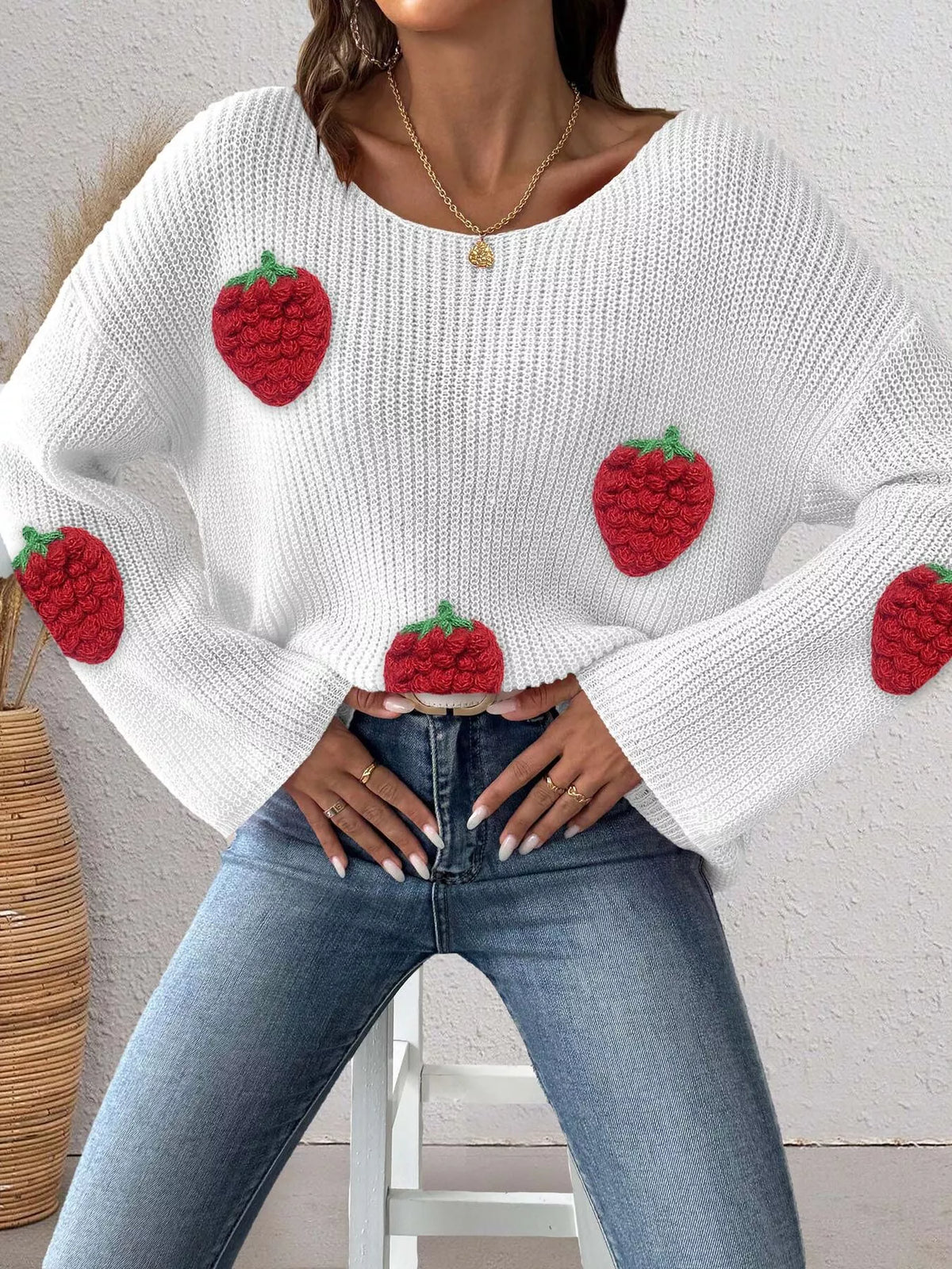 Trendsi Strawberry Applique Oversized Sweater -