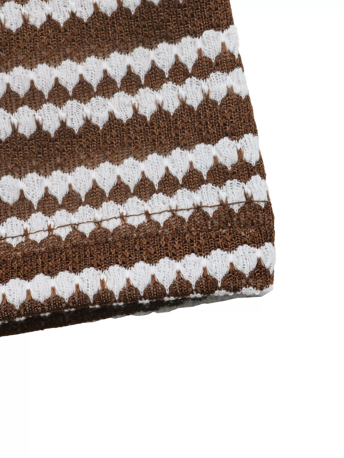 Brown and white striped flare sleeve knit dress, knit stripe detail