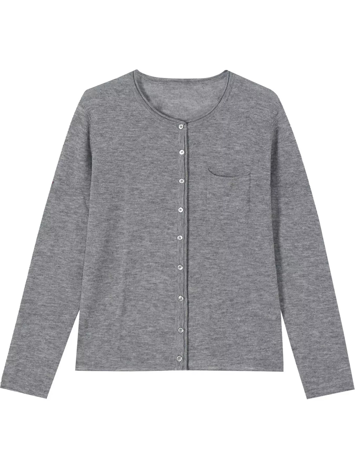 Round neck long sleeve cardigan, product view