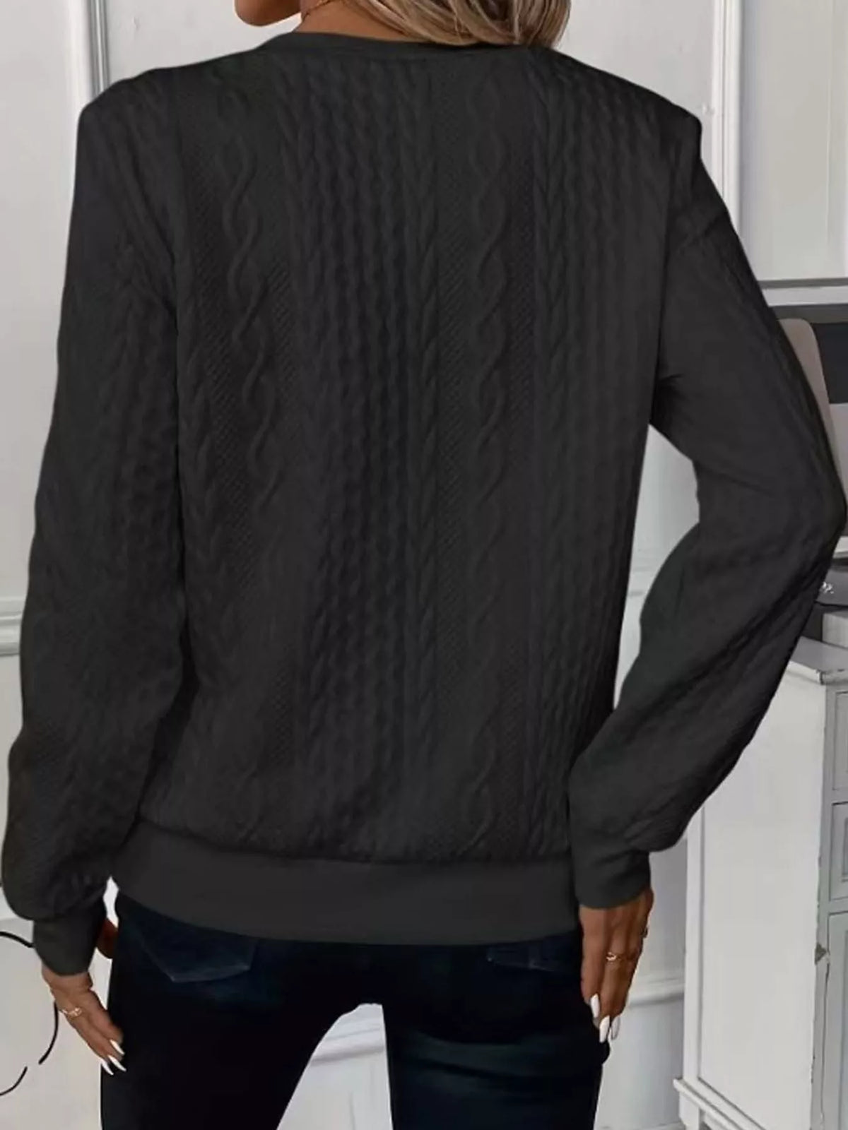 Quarter-Zip Cable Knit Sweatshirt — back view