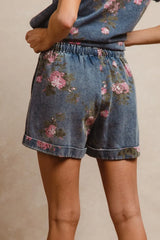 Trendsi BiBi Floral Printed Denim Short Pants With Pocket - Shorts