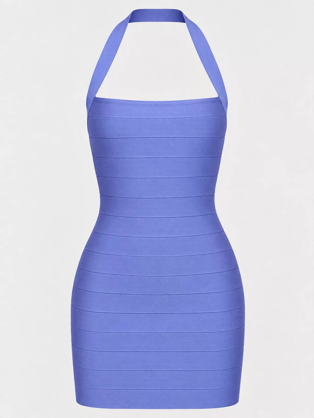 Purple halter neck bodycon dress, front view