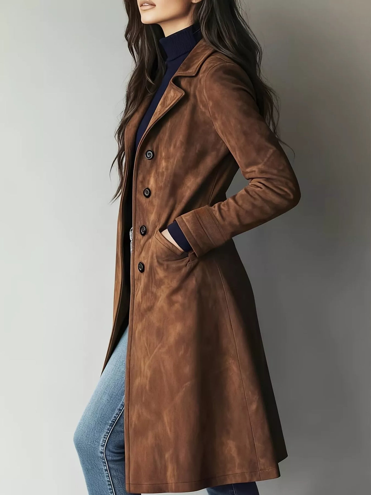 Collared long sleeve jacket, side view