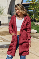 Trendsi Double Take Full Size Hooded Teddy Bear Jacket with Thumbholes - Outerwear