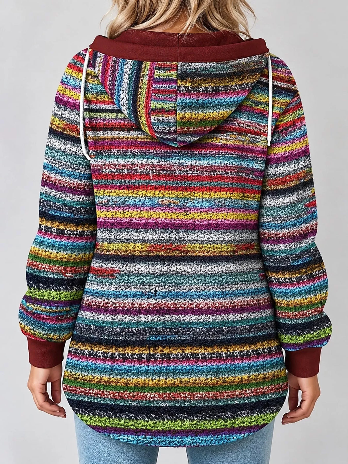 Button-Down Printed Contrast Hooded Shacket — back view