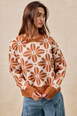 Trendsi BiBi Flower Pattern Long Sleeve Sweater -