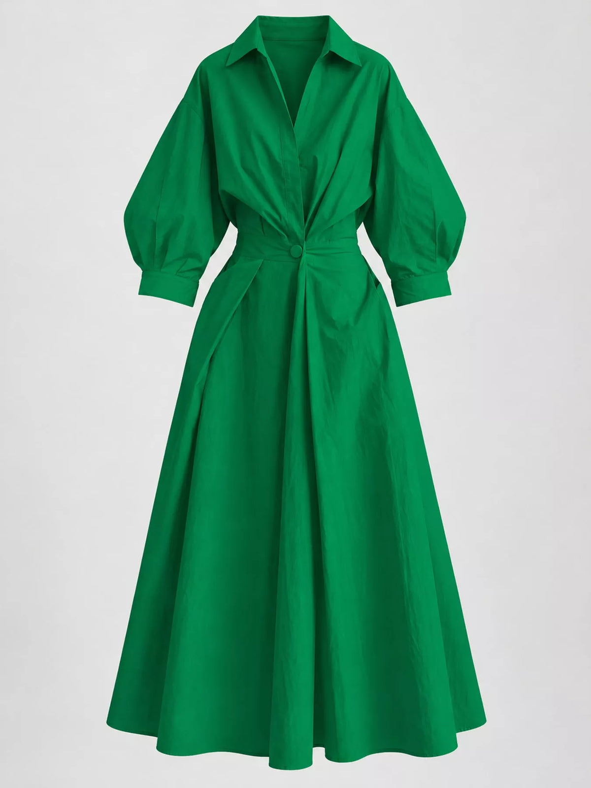 Collared Three-Quarter Sleeve Midi Shirt Dress — garment front