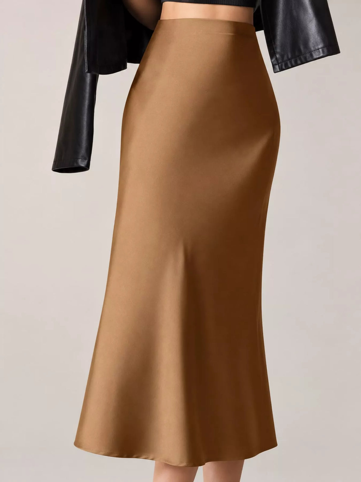 Satin midi skirt, brown side
