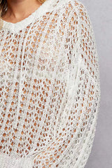 Trendsi POL Openwork Round Neck High Low Knit Top -
