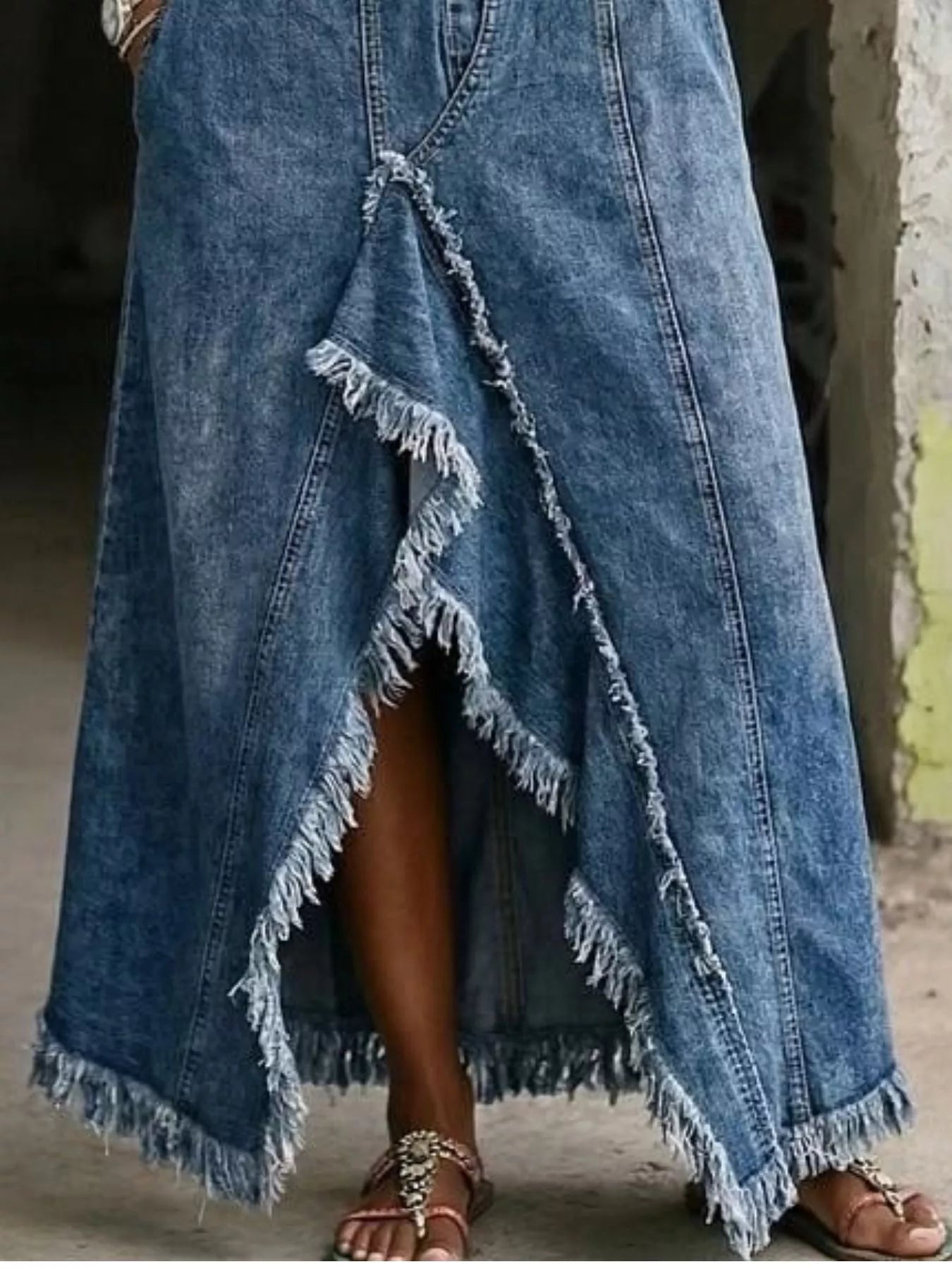 Trendsi Full Size Off-Shoulder Raw Hem Slit Denim Maxi Dress Plus Size -