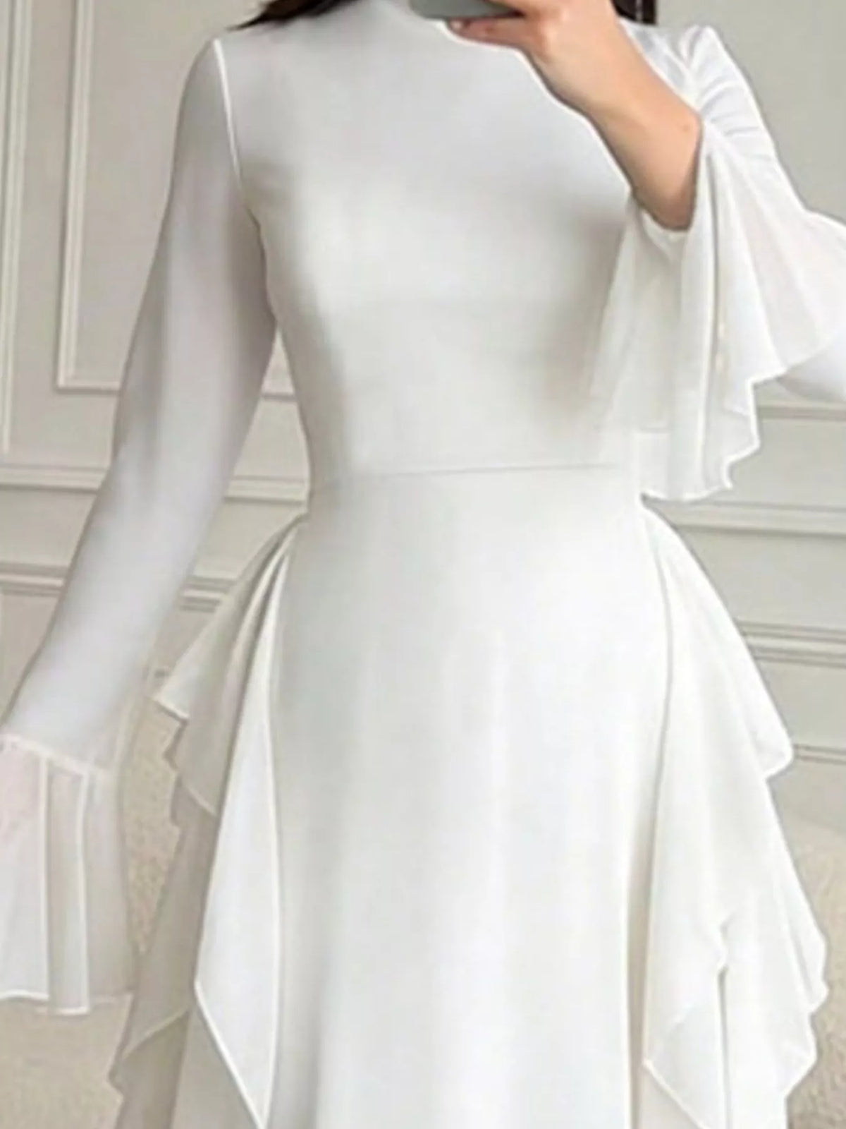 Mock neck long sleeve maxi dress, construction and design details