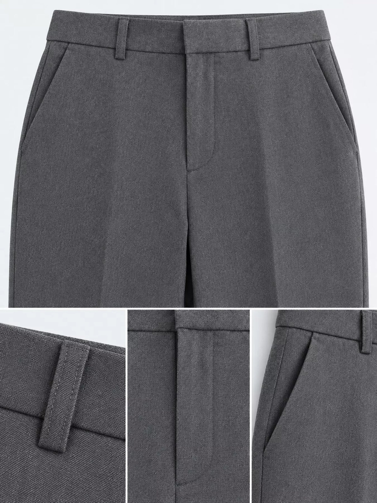 Straight-leg pants, gray waist and pocket details