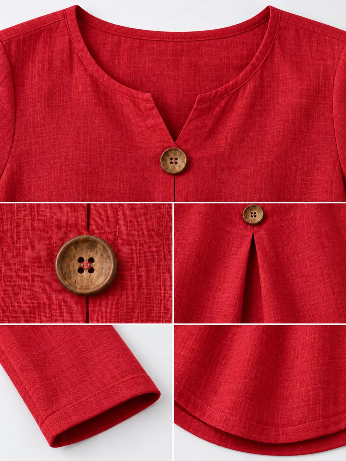 Red long sleeve decorative button blouse